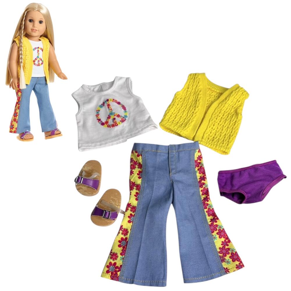 American Girl Julie Meet Outfit Peace Tank Vest Blue Jeans Shoes Panty BeForever